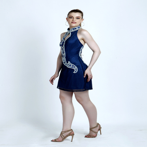 Fait à la main Chic bleu soirée robe de Cocktail élégant licou cou paillettes embellissement perlé broderie confortable à la mode fête - Product Image 3