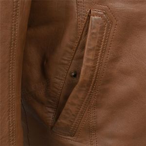 Veste en cuir et toile marron foncé vintage avec logo brodé personnalisé, coupe décontractée, respirante, séchage rapide, pour homme, idéale pour l'hiver - Product Image 2