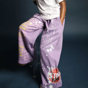 Pantalons de survêtement personnalisés Streetwear Acid Wash Splash Ink Jambes droites Pantalons de survêtement amples et surdimensionnés - Product Image 5