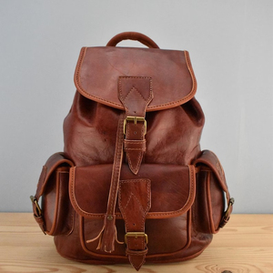 CLC Unisex Cognac Echt leder Rucksack <span class=keywords><strong>3</strong></span> Taschen Anpassbares Logo Vintage Mode Reisetasche Travel Candy Pattern <span class=keywords><strong>Hook</strong></span> <span class=keywords><strong>Loop</strong></span> - Product Image 1