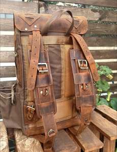 Heritage Waxed <b>Canvas</b> Sport Rucksack <b>Duffle</b> Casual Weekender Travel <b>Bag</b> Wool-Lined Polyester Straps Foldable Leather Custom - Product Image 5