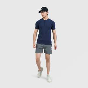 M024 Performance Fitness T-Shirt Navy <b>Slim</b> <b>Fit</b> Gym Workout Shirt with Short Sleeves Solid & Logo Pattern Knitted Fabric - Product Image 4