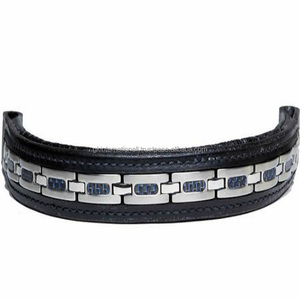 Collier de chien en cuir noir cousu, chaine vide, accessoire pour mariée conçu avec un pneu en diamant en acier inoxydable - Product Image 6