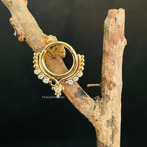 14K Solid Gold Bezel Set Diamond <b>Daith</b> Clicker Fine <b>Jewelry</b>. - Product Image 3