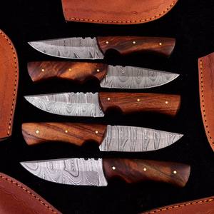 Couteau utilitaire Nordic Forge 1 Acier Damas EDC Lame fixe Manche en bois Full Tang Camping Chasse Fourreau en cuir - Product Image 4