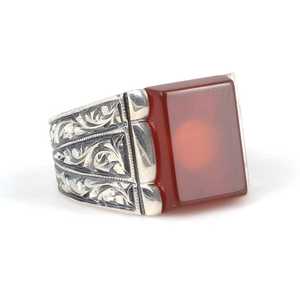 925 Sterling Silver Men's <b>Ring</b> Rhodium-Plated Rectangular Agate Stone Oval Cut Pen-Shaped Bezel Set Hip-hop Style Everyday Wear - Product Image 2