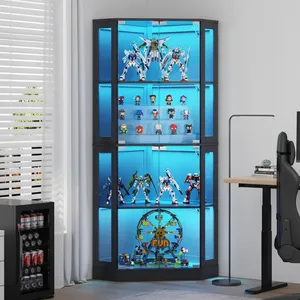 Vitrine d'angle moderne noire à LED avec porte vitrée pour figurines, boîtes mystères, salle de jeux, maison, salle à manger, école - Product Image 2