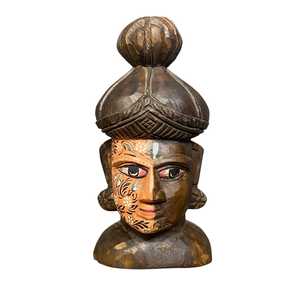 Cabeza de Buda de Madera Pintada a Mano con Diseño Tradicional, Proceso de Retrato Hecho a Mano - Product Image 1