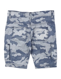 Shorts cargo camouflage amples pour hommes, coupe courte, ourlet brut, style streetwear, avec poches utilitaires effet usé, 100% coton, taille mi-haute - Product Image 1