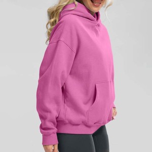 Blanc à manches longues femmes automne hiver sweats à capuche polaire sweats pull coton couleur rose avec poches kangourou - Product Image 2