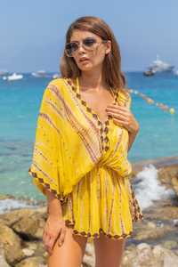Nuevos vestidos de playa de Venta caliente para ropa de mujer Ropa Bohemia Amarillo Tie Dye Seda Diseñador Kaftan Beach Cover Up - Product Image 2