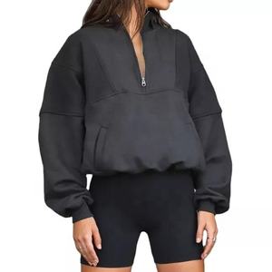 เสื้อฮู้ดโอเวอร์ไซส์แบบมีซิปครึ่งตัวของผู้หญิงเสื้อออกกำลังกายผ้าฝ้ายแบบหนาพร้อมกระเป๋าสำหรับฤดูหนาวโลโก้แบบกำหนดเอง - Product Image 1
