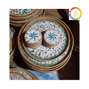 Handwoven Rattan Mother of Pearl Tray Best Quality Gift - Product Image 2