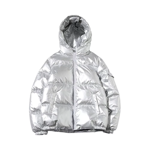 Chaqueta acolchada de gran tamaño con cremallera sólida de calidad superior para hombre, ropa de calle brillante, cálida, personalizada, con logotipo frontal impermeable - Product Image 1