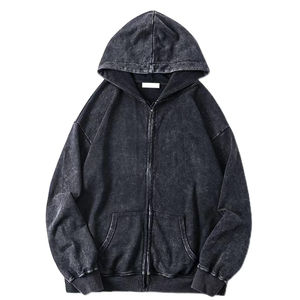 Vente en gros de sweat à capuche de haute qualité pour hommes 100% coton vieilli sweat à capuche personnalisé avec fermeture éclair lâche lavé à l'acide pour hommes - Product Image 3