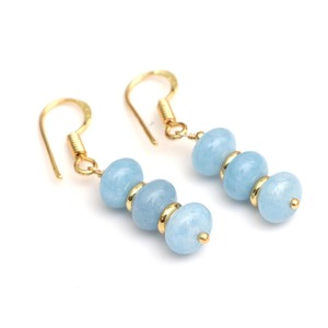 Pendientes colgantes de piedra de nacimiento de Aguamarina azul hechos a mano gancho chapado en oro de moda con cuentas espaciadoras pendientes de gota - Product Image 5