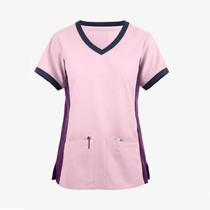 Uniforme médical en coton mélangé denim, unisexe, vêtements de travail pour médecin et infirmière, t-shirts à col en V - Product Image 1