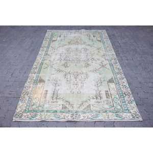 Tapis turc 5,1 x 8,9 pieds, grand tapis vintage, tapis persan vert bleu - Product Image 1