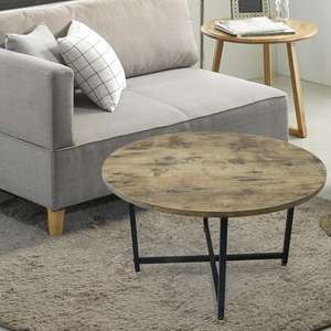 Round <b>Coffee</b> <b>Table</b> for Living Room Wood Look Accent <b>Table</b> with <b>Vintage</b> Wooden Top Metal Frame Rustic Brown Easy Assembly - Product Image 2