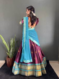 Lehenga choli ผ้าคอตตอนดูปองต้าสำหรับใส่ไปร่วมงานเทศกาลเปิดตัว - Product Image 5