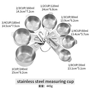 Tasses à mesurer Lot de 7 acier inoxydable couleur argent fini Mesures de cuisson du thé précises et parfaites Outil de cuisine essentiel - Product Image 2