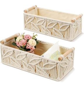 Organizador de servilletas de algodón bohemio macramé ecológico, cubierta de caja de pañuelos tejida a mano para decoración de dormitorio, ecológico y elegante - Product Image 2