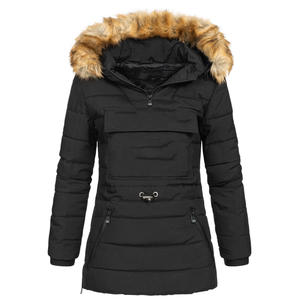 Puños elásticos de lujo elegante mujer ropa de invierno Parka chaqueta con cremallera cómoda piel con capucha chaqueta especial de invierno parches personalizados - Product Image 2