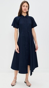 Femmes décontracté été Maxi robe demi-manches Simple mode couleur noire 100% coton doublure taille naturelle tissé tissage - Product Image 4