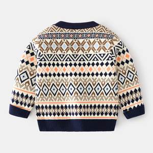 Pull à col rond à manches longues en forme de diamant jacquard pour bébés et tout-petits, automne-hiver, thermique, décontracté, tricot en coton, personnalisable OEM - Product Image 6