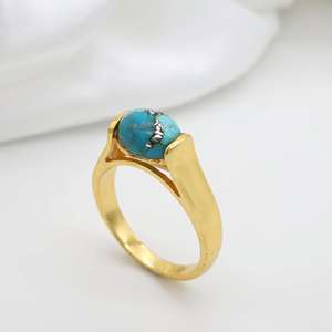 Minimal <b>Turquoise</b> Brass <b>Ring</b> 18k Gold Plated Vintage Wholesale <b>Ring</b> For Women - Product Image 5