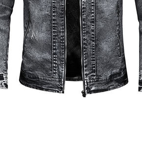 แจ็คเก็ตยีนส์ทรงบอมเบอร์ผู้ชาย ขายส่ง ราคาถูก สไตล์ฮิปฮอป ขาดๆ แต่งคอตั้ง จัดส่งเร็ว - Product Image 6