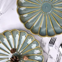 Assiette en céramique de 10,5 pouces, style japonais vintage, en porcelaine émaillée bleue, écologique, de luxe, faite à la main, passe au lave-vaisselle, motif floral