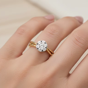 Luxury Gold Diamond Cluster Engagement <b>Ring</b> for Women with Natural Diamonds-Wedding <b>Band</b> - Product Image 1