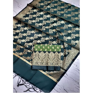 Conjunto de Kurti de Seda Semi-Kataan Banarasi Étnico para Mujer, Hecho a Mano, Vestido Tradicional Indio, Protección Solar, Secado Rápido, para Fiestas - Product Image 1