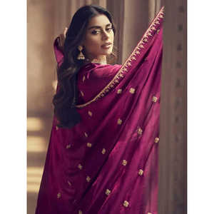 Robe de bal en soie brodée rose incroyable, prête à porter, tenue de réception, à paillettes, à volants, drapée, empire, pour les fêtes, robes de soirée - Product Image 4