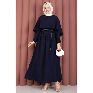 Vestido de Verano Azul Marino con Cuello Capa, Cintura Elástica, Forro Transpirable, Estilo Casual Modesto para Fiesta de Club, con Volantes - Product Image 3