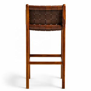 FREYA Solid Wood Leather Bar Chair | Mid Century Restaurant Bar <b>Stool</b> | Custom Color Industrial Seating Wood Base 3-Year - Product Image 5