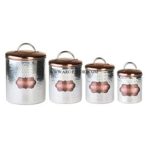 Set of 3 Kitchen Tin Pots Premium Quality Metal Handmade Unque New Style <b>Storage</b> Food Containers Different Size Metal Canisters - Product Image 5