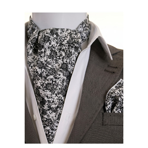 Conjunto de Accesorios para Hombre con Estampado Floral en Blanco y Negro, Pañuelo de Seda, Corbata Ascot, Pañuelo de Bolsillo - Estilo Moderno con Diseño de Puntos, Idea de Regalo - Product Image 2