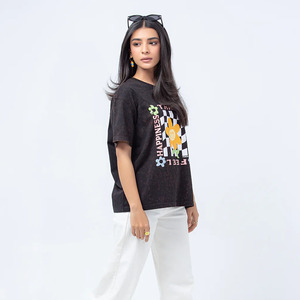 Wholesale Customized Women <b>Black</b> Acid Washed Oversized T <b>Shirt</b> for Sale Women Breathable T <b>Shirts</b> With Custom Printed Logo - Product Image 3