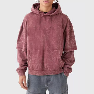 Sudadera con capucha de lavado ácido desgastado de gran tamaño Vintage para hombre, diseño de fábrica de la mejor calidad, Sudadera con capucha de doble manga con lavado ácido para hombre - Product Image 1