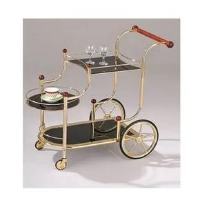 Carrito para servir comida Acero inoxidable Acabado dorado Con carrito de servicio decorativo de mármol Para el hogar y el hotel Precio completo - Product Image 5