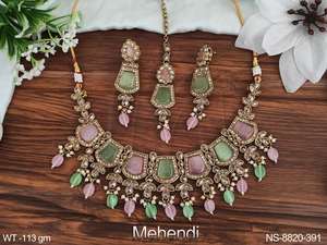 Ensemble de bijoux de créateur, bijoux anciens, poli Mehendi, belle tenue de fête, Design, perles, collier ras du cou Antique, ensembles de bijoux - Product Image 3