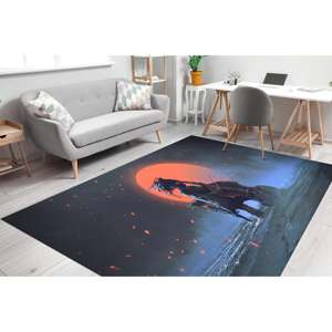 Tapis imprimé avec un homme jouant du violoncelle au bord de la mer, paysage nocturne, tapis moelleux à poils - Product Image 3