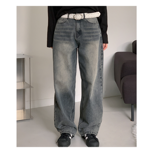 Jeans pour femmes vente chaude à la mode Baggy Denim pantalon unisexe 3 couleurs Vintage lavage jambe large coupe décontractée décontracté Street Style bas - Product Image 5