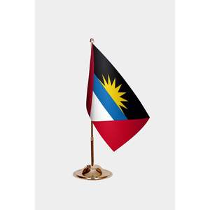 Drapeau de bureau Antigua-Barbuda avec logo personnalisé, drapeau mondial de style fanion, impression numérique sur soie plastique, polyester, mât en aluminium - Product Image 2