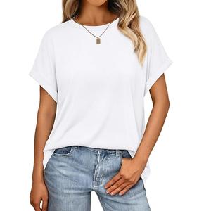 Vente en gros OEM T-shirt à manches courtes col rond épaule pente confortable écologique du Bangladesh pour femmes 100% coton solide - Product Image 1