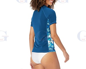 Camisetas deportivas de alta calidad para mujer, diseño de panel de contraste impreso por sublimación, estilos personalizados de protección contra sarpullido - Product Image 5