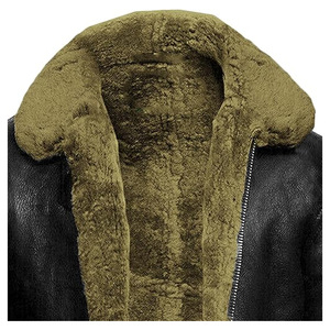 Venta al por mayor de fábrica Hombres RAF Bomber Cálido Grueso Piel de oveja Piel de cordero Largo Shearling Chaquetas de cuero genuino Moda de invierno - Product Image 4