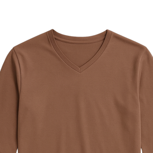 T-shirt à manches longues pour homme en coton biologique de luxe 100% brun, col en V, pré-rétréci, certifié GOTS, respirant, coupe ajustée - Product Image 5